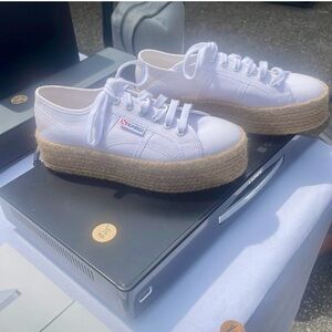 Superga White Canvas Platform Espadrilles